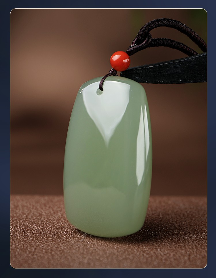 玉友和田玉无事牌吊坠浅青玉湖水绿油润光面平安玉牌情侣挂件附送证书