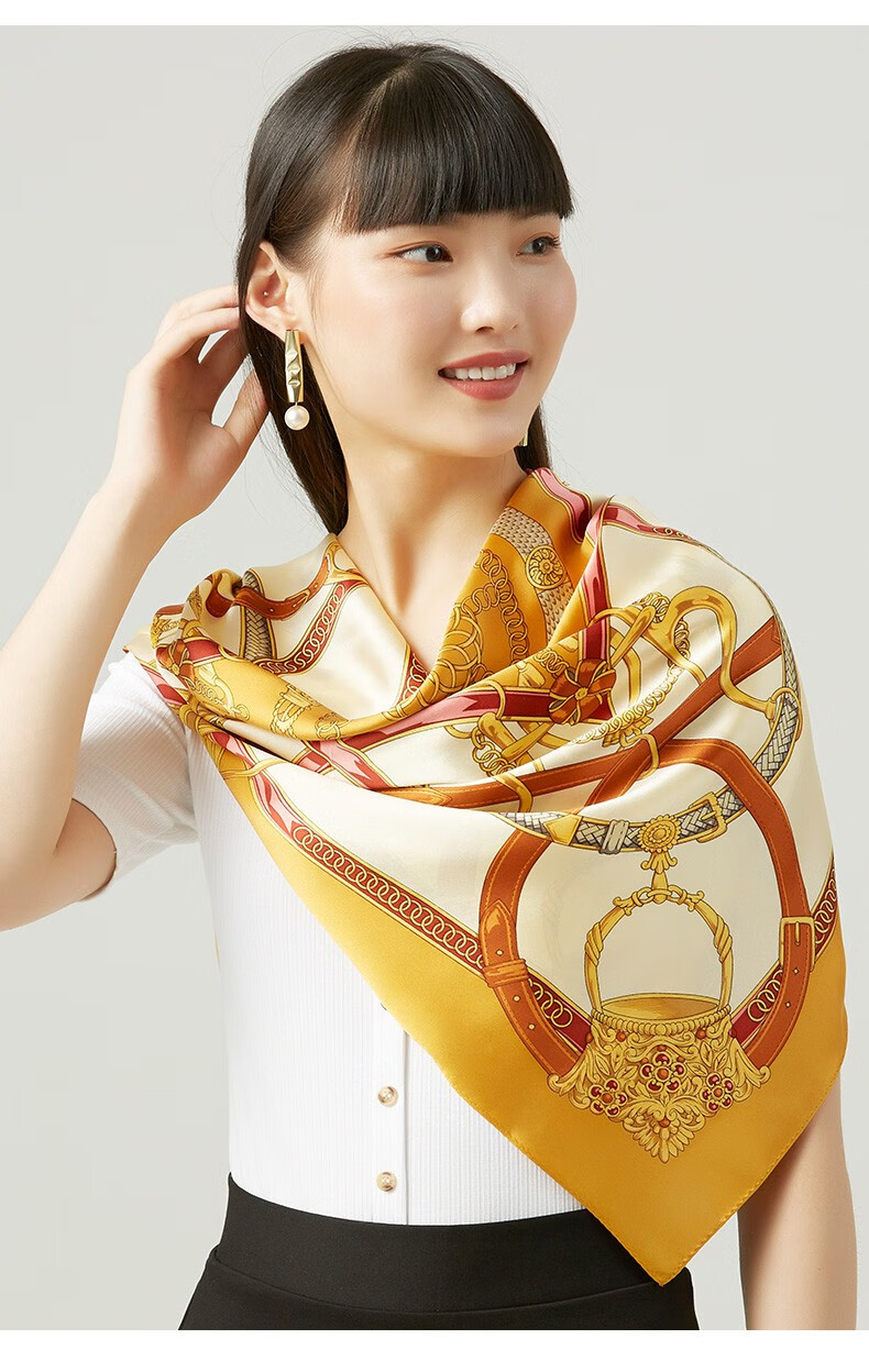 yunsijun 真丝丝巾女桑蚕丝大方巾丝绸围巾职业多功能印花新品 粉色