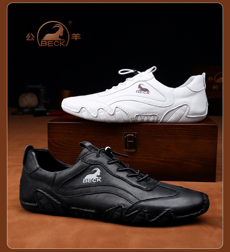 公羊男鞋春季新款潮鞋运动男士休闲皮鞋男松紧带百搭时尚鞋子男轻便