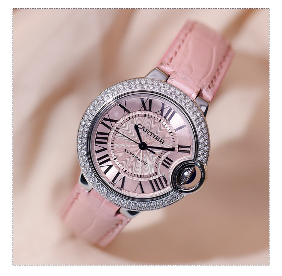 二手95新卡地亚cartier女士粉盘外镶钻蓝气球mw2440