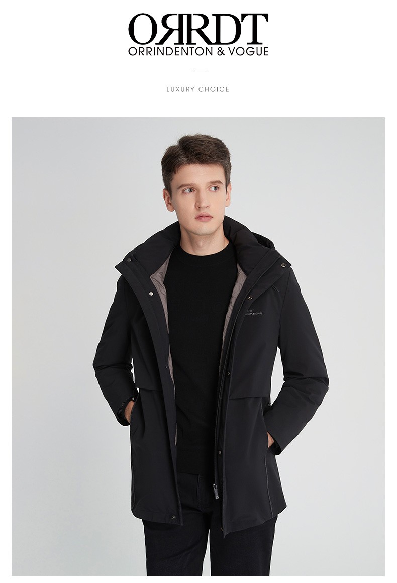 澳林丹顿(orrdt)连帽羽绒服 奢侈品男装秋冬新款 时尚休闲男士中长款