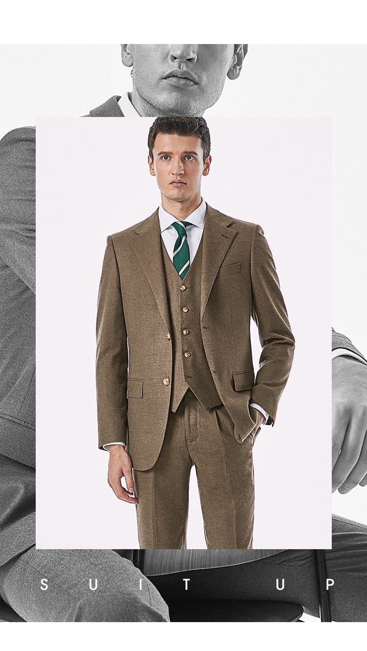 suitup(休塔)西服套装男香槟色西装男休闲商务职业正装男士新郎结婚礼