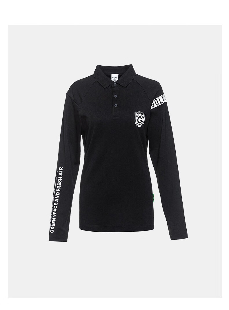 golf高尔夫男装21新款翻领长袖休闲印花字母polo衫 黑色 xl