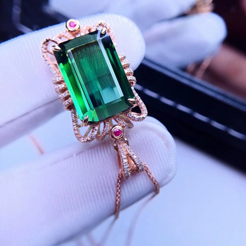 俊辰珠宝天然巴西绿碧玺项链女18k重金镶嵌晶体干净火彩南非真钻石