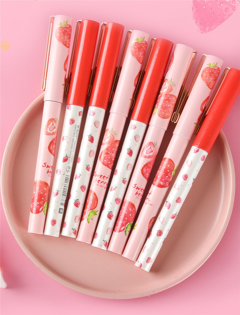 晨光草莓限定优品速干直液式走珠笔中性笔0.