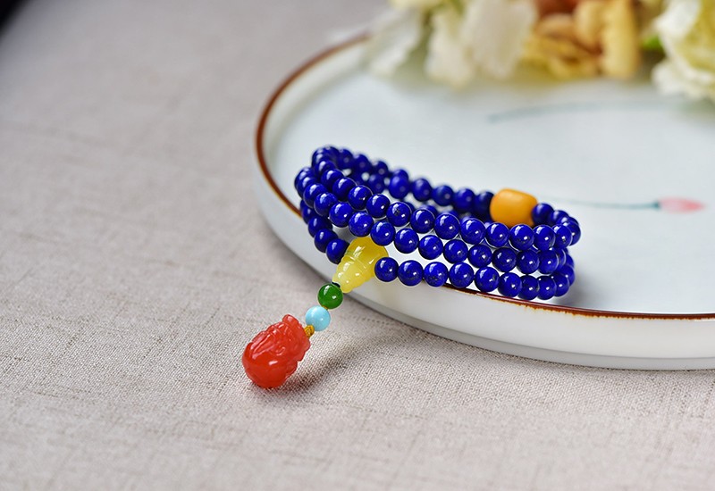 旭元青金石帝王青水晶手链男女佛珠多圈配珠蜜蜡手串饰品收藏款送礼