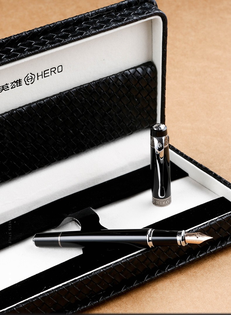 英雄hero钢笔商务办公12k金笔尖时尚个性墨水笔diwang100黑色