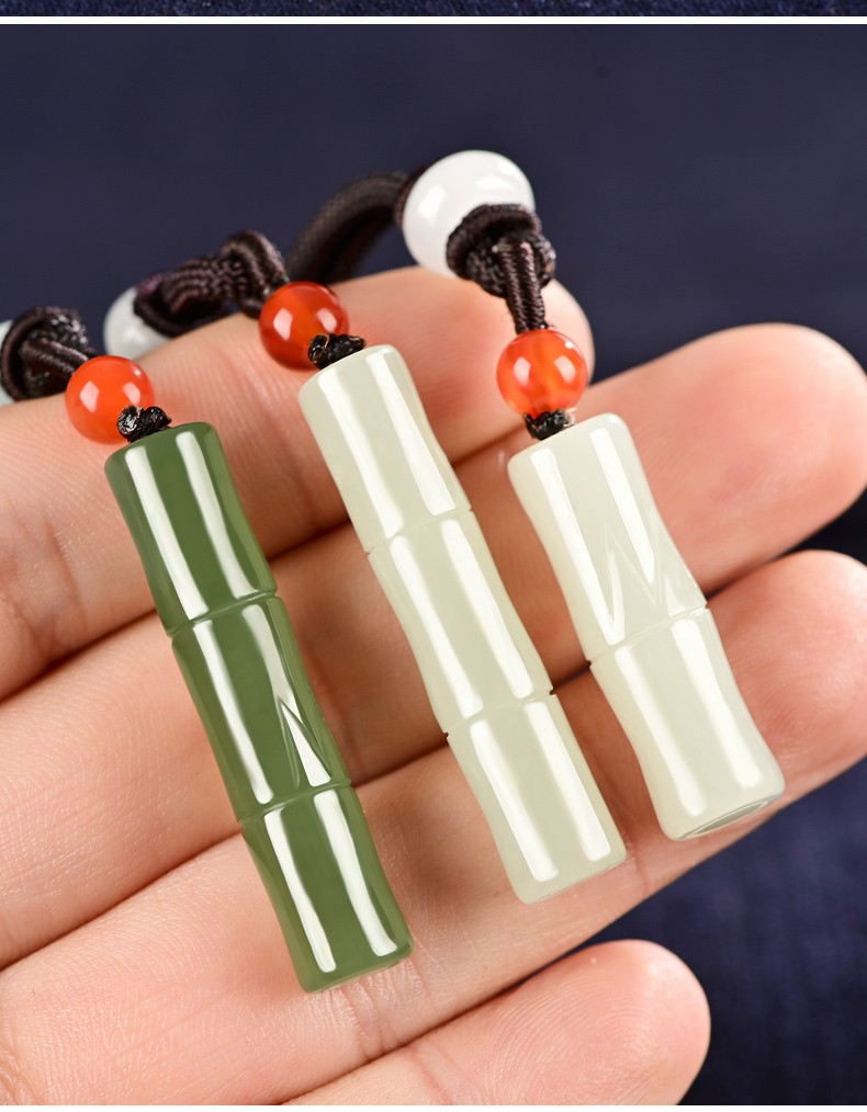 渊之玉 新疆和田玉节节高升玉吊坠项链竹节玉佩个性简约玉挂件男女款