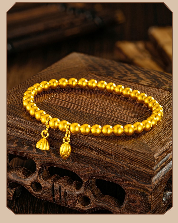 520礼物老庙黄金传承系列古法足金莲子莲蓬手串女款黄金手链小金珠