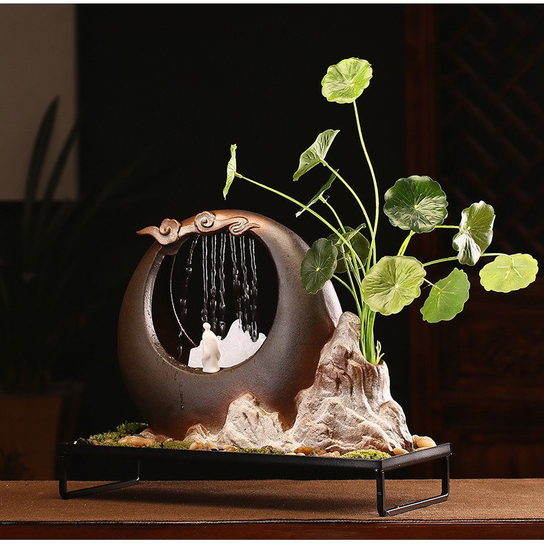 流水摆件中式创意陶瓷流水器办公室桌面禅意招财流水景观摆设客厅装饰