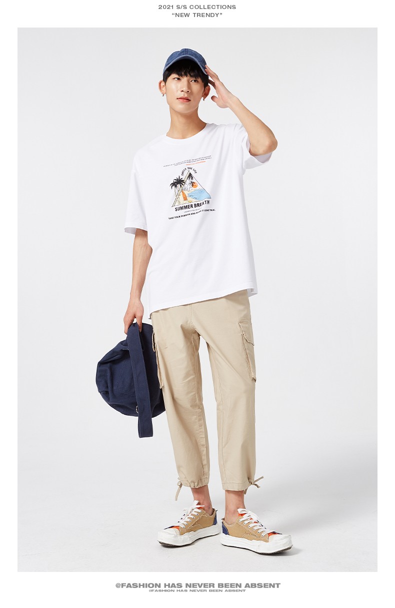 以纯线上品牌a21夏季2021新款男装针织宽松圆领落肩短袖t恤时尚印花潮