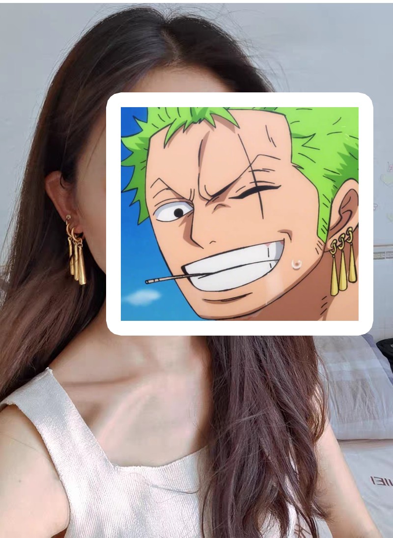 自由说索隆耳钉抖音同款耳坠无耳洞耳钉男海贼王新款潮个性耳夹女三刀