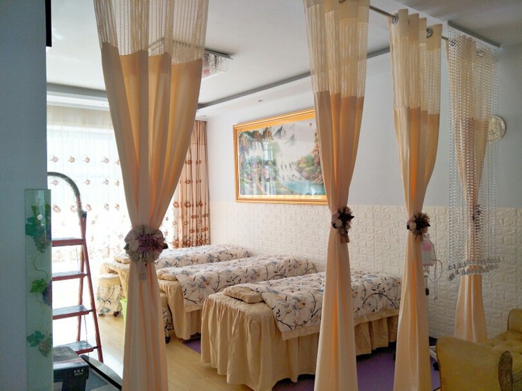 不透美容院专用隔帘型房间床位拉帘养生馆医院窗帘隔断帘 浅蓝色 普通