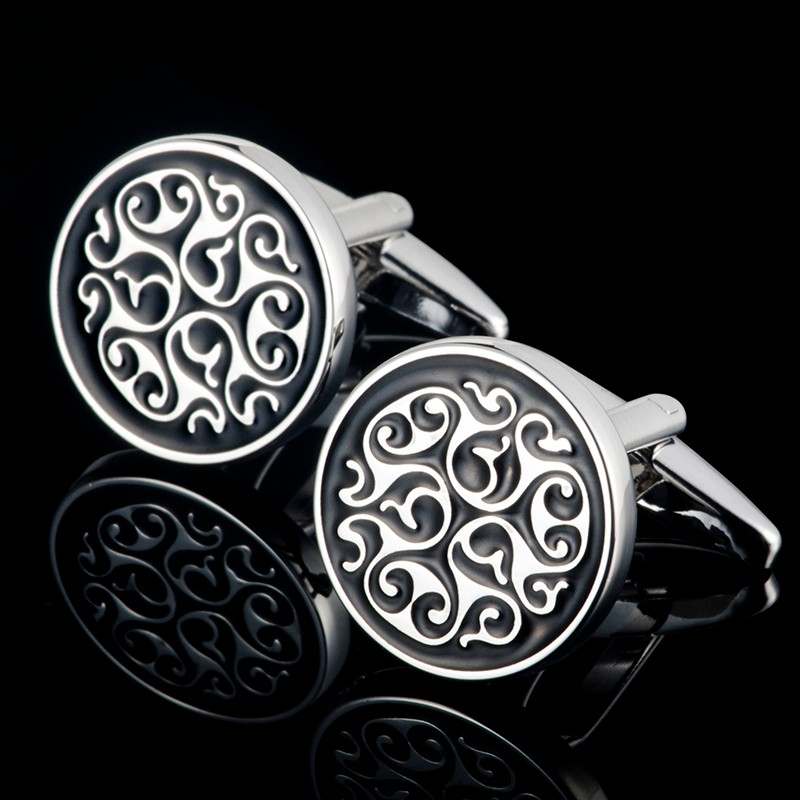 zonyouq品牌袖扣男商务百搭珐琅袖扣精致花纹男法式袖钉正装衬衫袖口