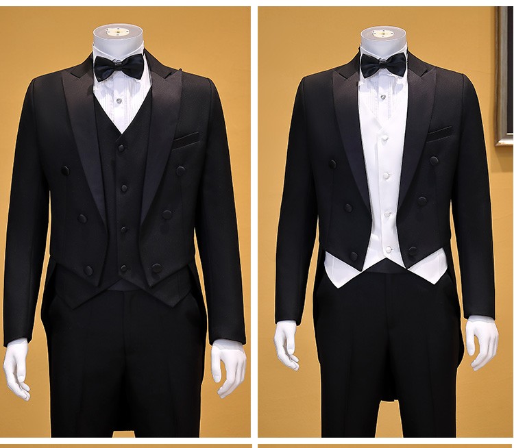 燕尾服套装男士礼服伴郎装男主持人司仪服装演出服黑外套白马甲六件套
