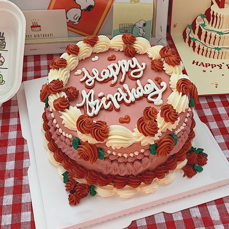 蛋糕生日蛋糕草莓复古手绘情侣儿童定制北京广州同城配送碧海蓝天12寸