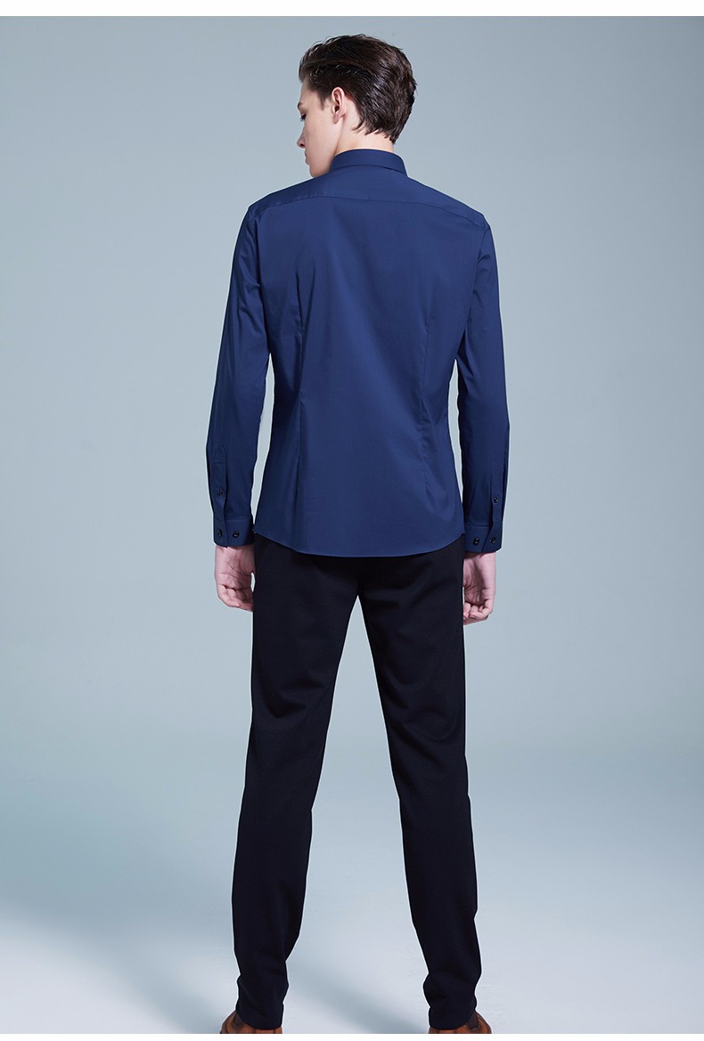 鲁泰luthai纯色弹力衬衫男高纱支商务衬衣深蓝色41