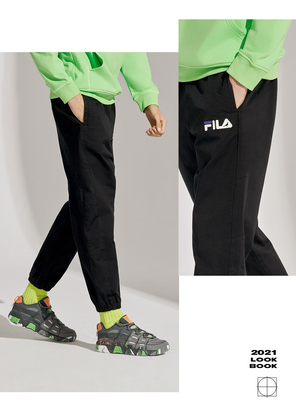 斐乐男装fusion系列官方男士梭织长裤2020秋冬新款束脚系带潮流工装裤