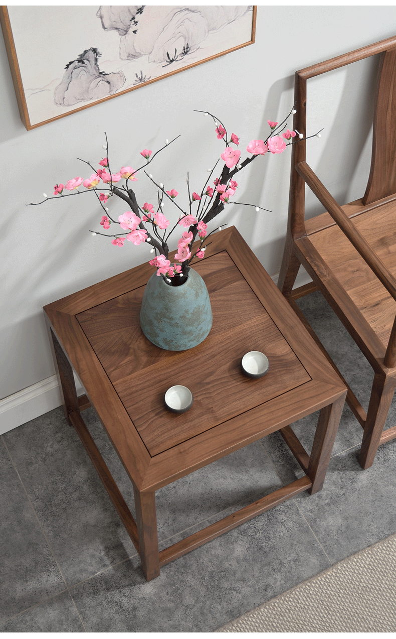 奥芬达家具新中式角几实木边几黑胡桃木圈椅三件套明式客厅免漆茶几柜