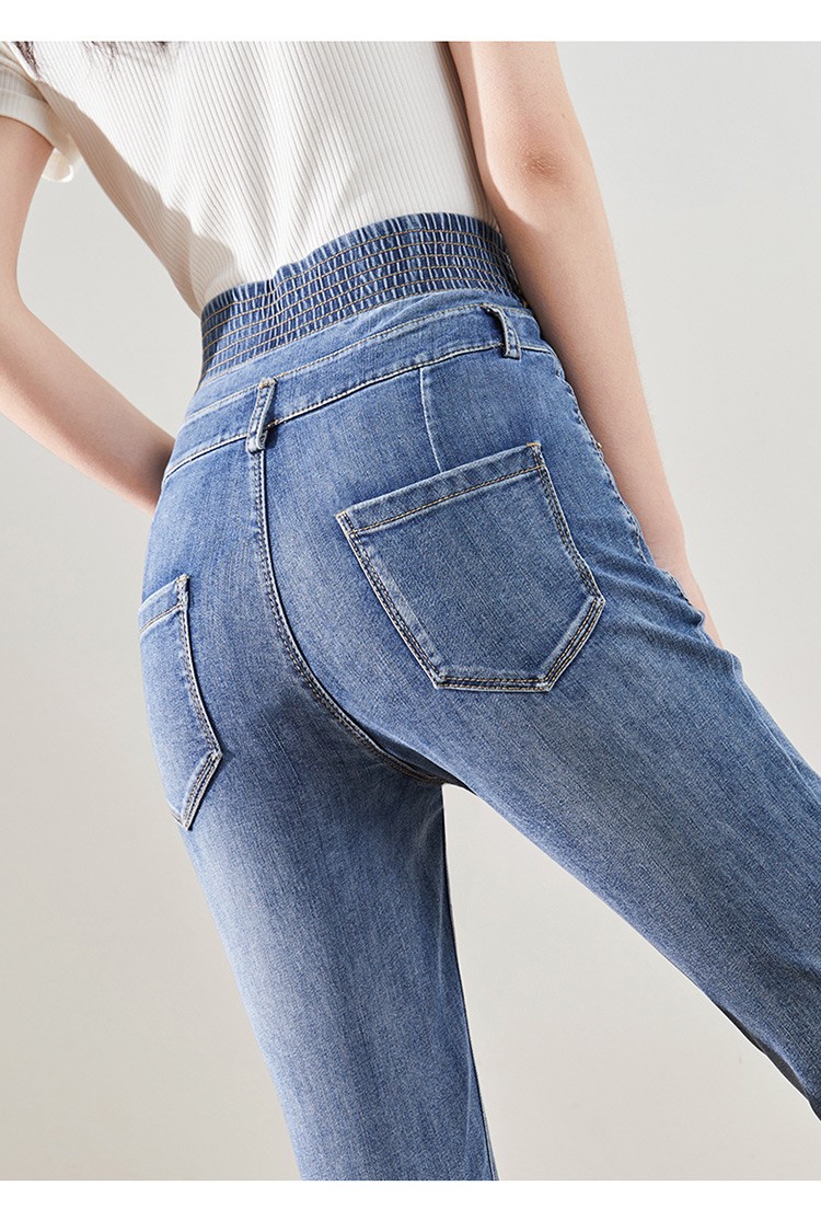 娅丽达女裤高腰冰丝牛仔裤女小脚裤2021夏季薄款小个子铅笔九分裤