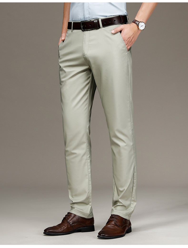 竹纤维男裤弹力抗皱免烫男士中年长裤子大码宽松男装裤休闲西裤黑色32