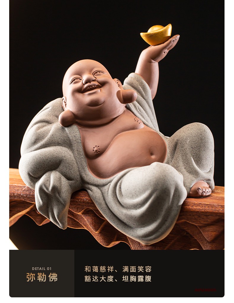 久造 禅意陶瓷弥勒佛佛像招财中式家居客厅倒流香薰摆件办公室桌面