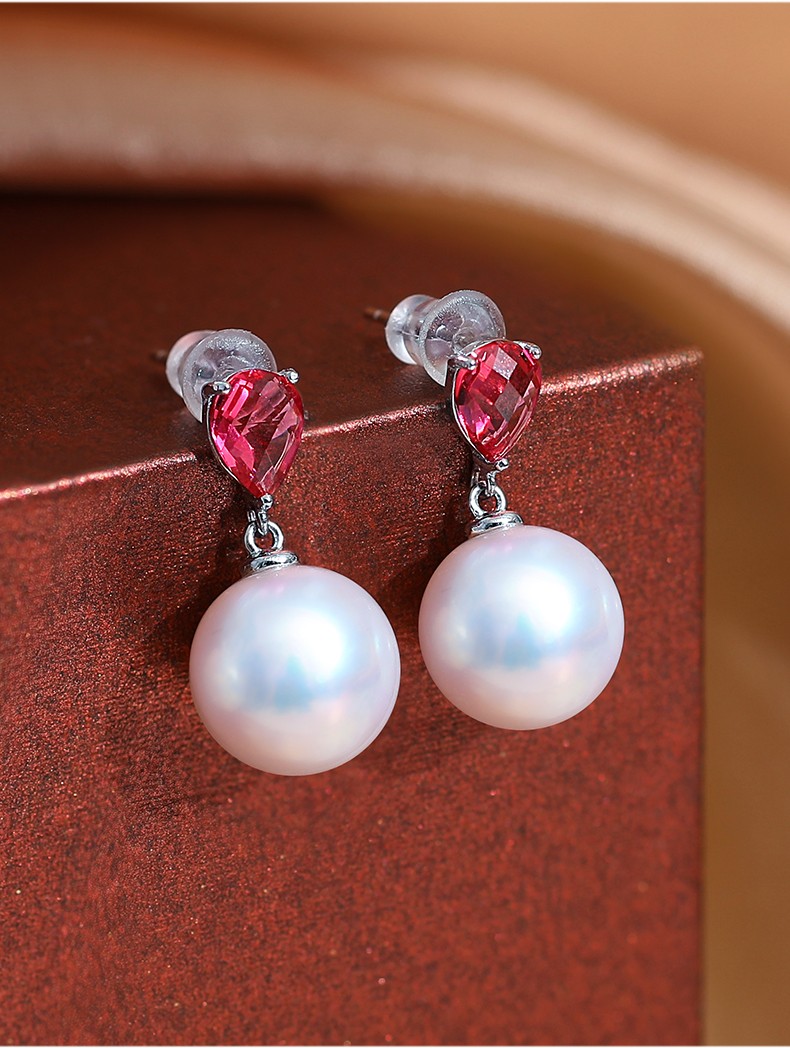 黛米珠宝静菲正圆大颗粒白色淡水珍珠耳钉s925银耳环耳饰女款银色配件