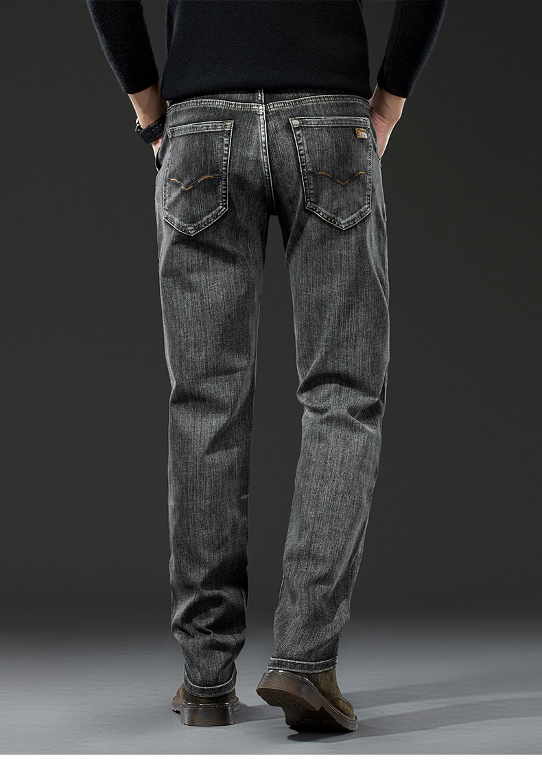 歌珀莱品牌牛仔裤男直筒烟灰色中年休闲裤子长裤男烟灰色28