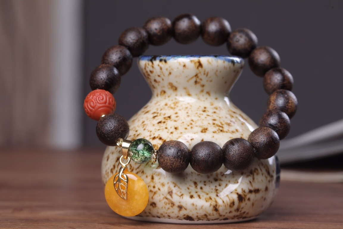 越南老料沉香10mm单圈女手串手串木佛珠平安扣手链念珠 一串领瑞 念珠