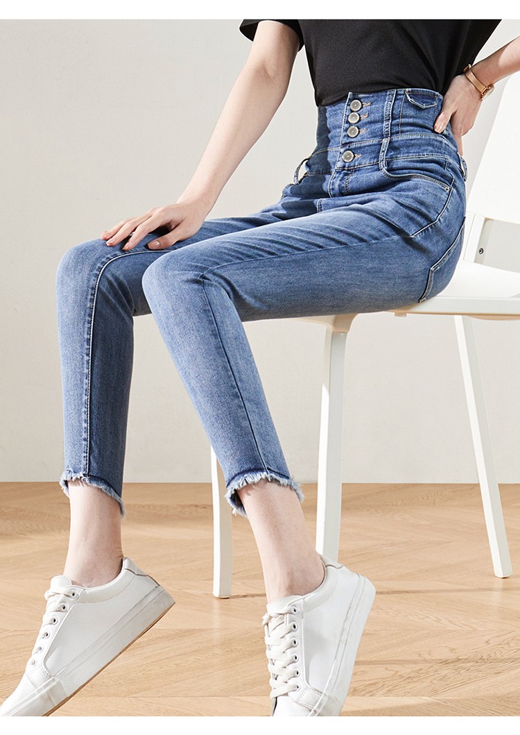 娅丽达女裤高腰冰丝牛仔裤女小脚裤2021夏季薄款小个子铅笔九分裤