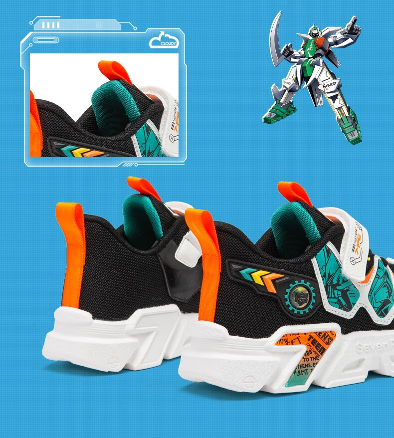 七波辉大童男鞋儿童鞋网面跑步鞋2022秋季中大童软底防滑轻便休闲运动