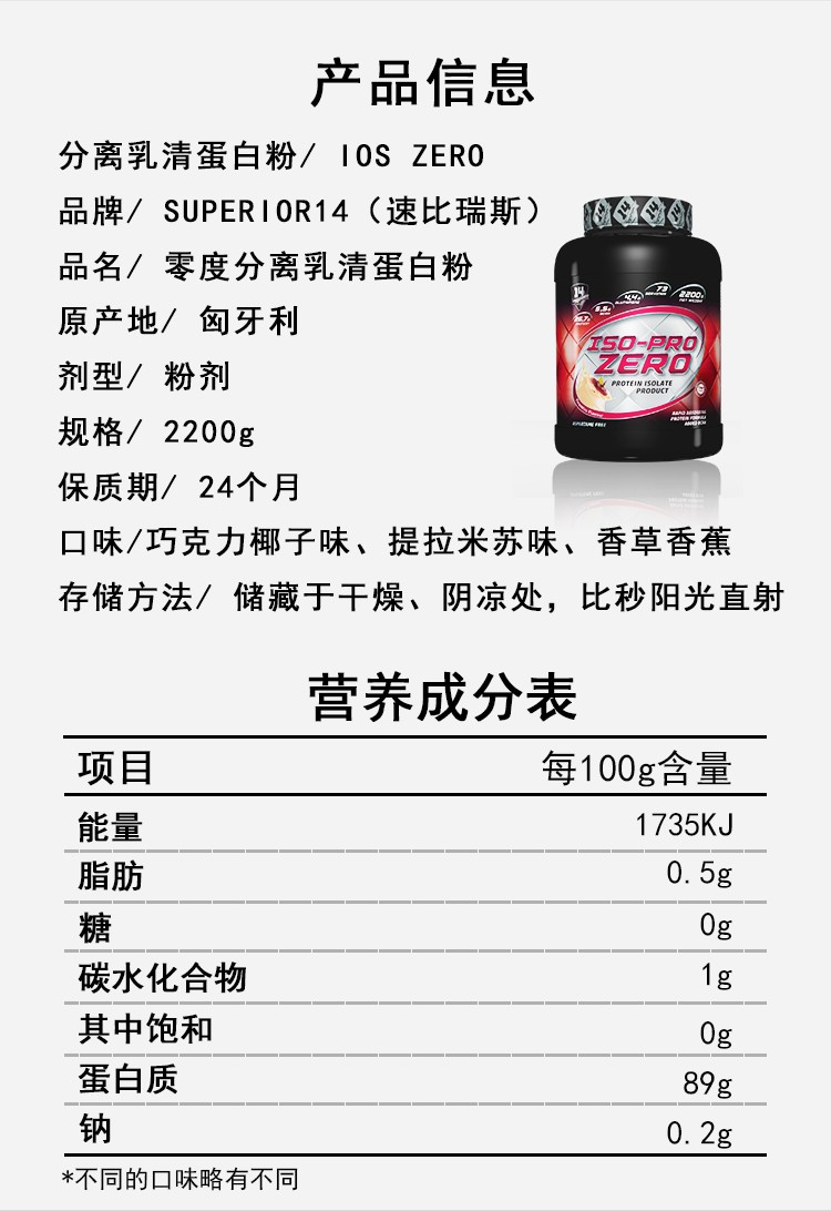 进口速比瑞斯superior14l零度分离乳清蛋白粉isozerowheyprotein