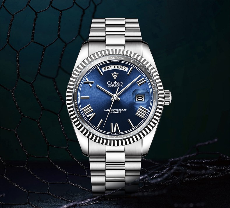cadisen卡迪森男士全自动机械手表2021新款商务钢带时尚日历防水腕表