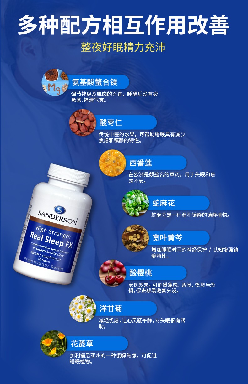 sanderson多虑平睡眠片胶囊改善睡眠质量缓解焦虑失眠安i神助i眠安定