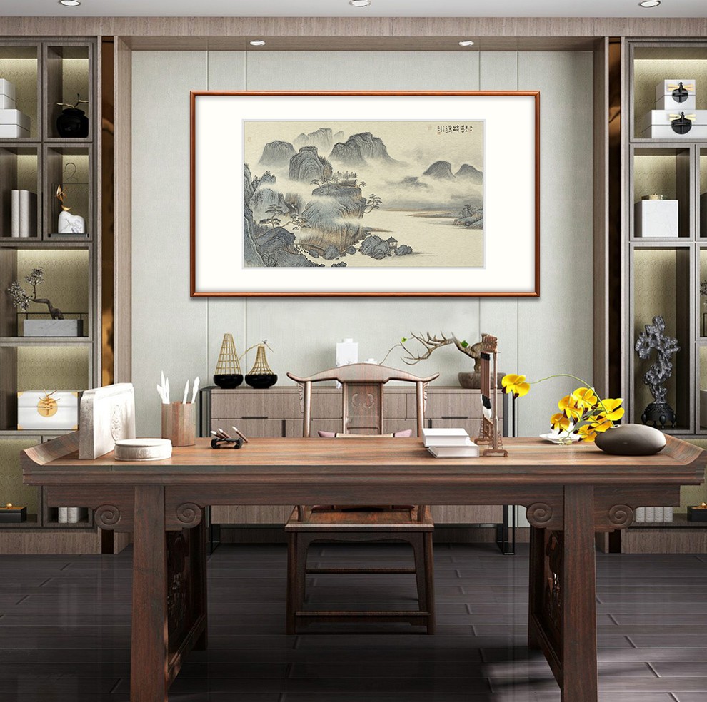 奕境 新中式装饰画客厅书房挂画国画山水画 王飞涯-青山 弘雅柚木