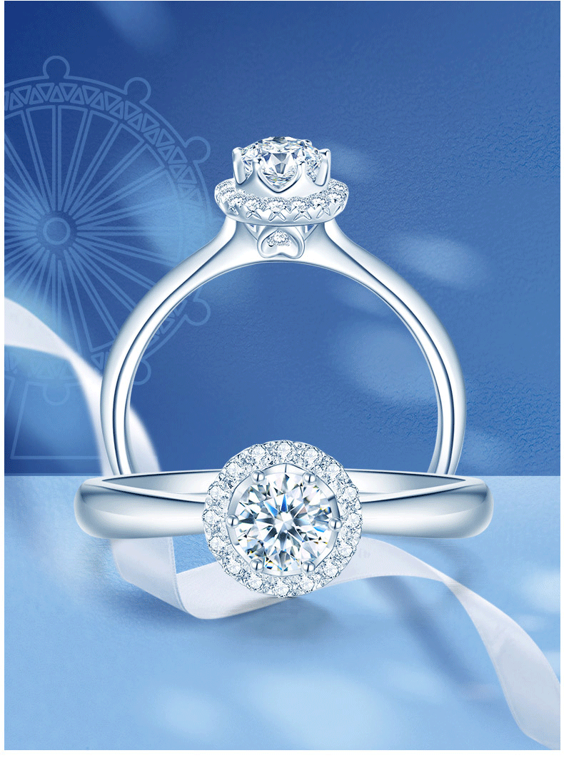 佐卡伊 白18k金钻石戒指群镶钻戒结婚求婚女戒1克拉裸钻定制 摩天轮