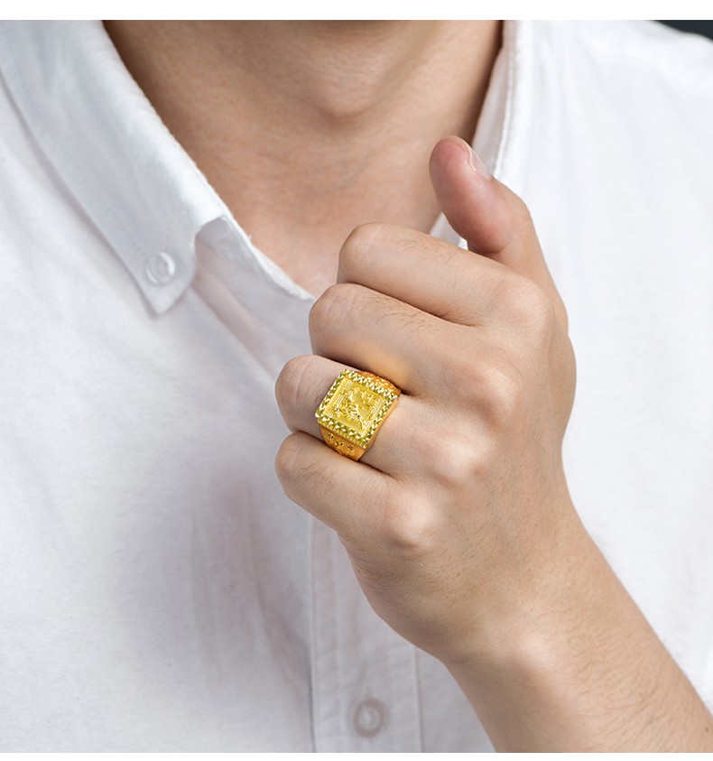 福喜顺黄金戒指男按克足金9999马到成功活口戒指金戒指男士款实心开口