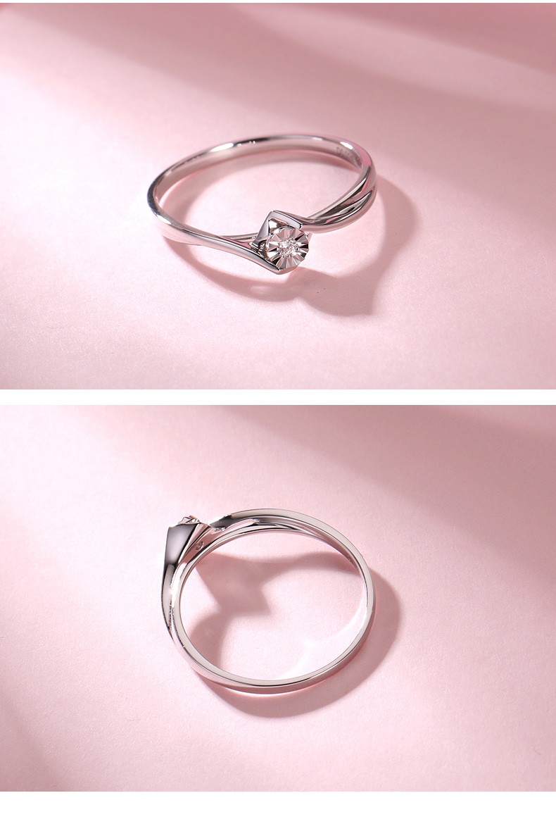 钻石世家白18k金钻戒自在系列车花显钻六爪钻石结婚戒指女款12号