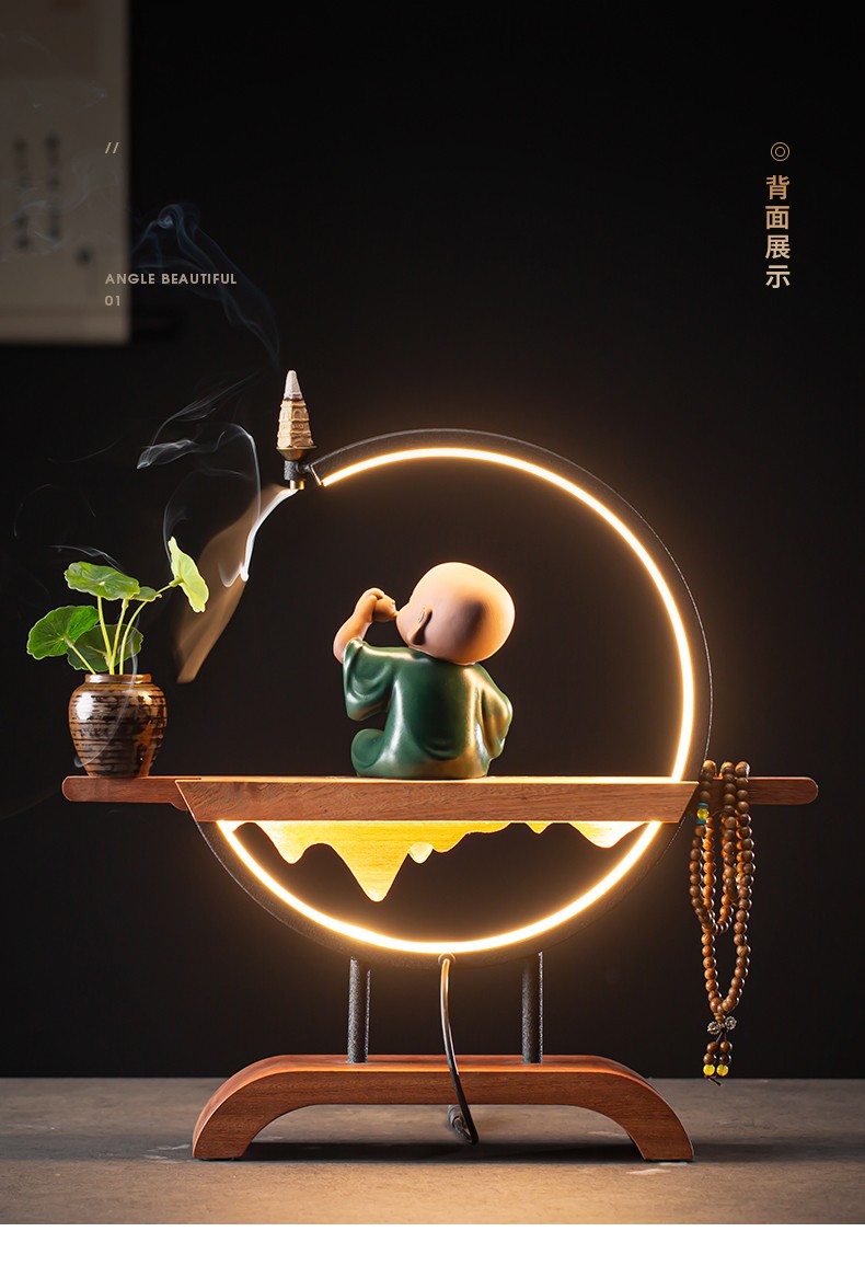 久造禅意紫砂小和尚倒流香摆件创意陶瓷小沙弥家居客厅玄关办公室桌面