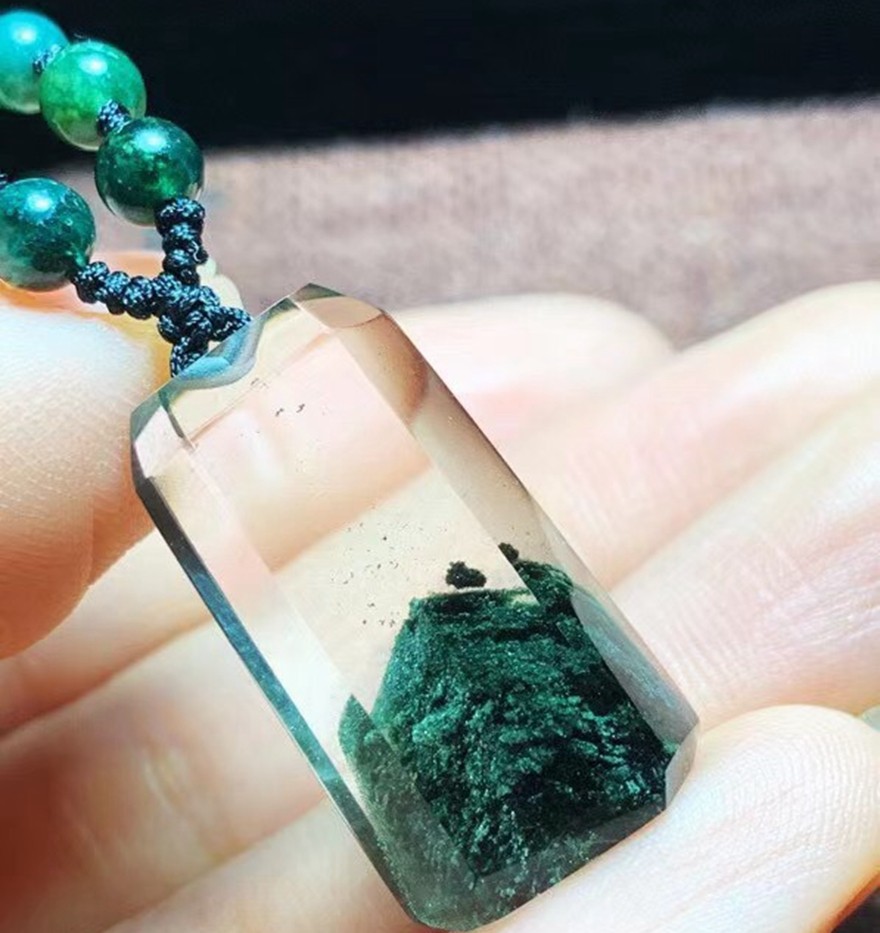 诺源珠宝天然原石原矿绿幽灵金字塔小无事牌吊坠项链男女款晶体通透