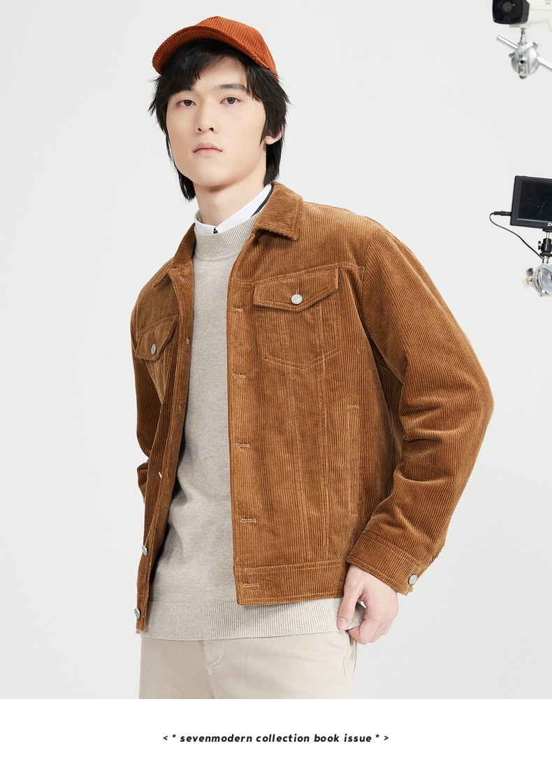 赛闻摩登男装灯芯绒夹克男新款复古加厚保暖宽松休闲工装外套seven