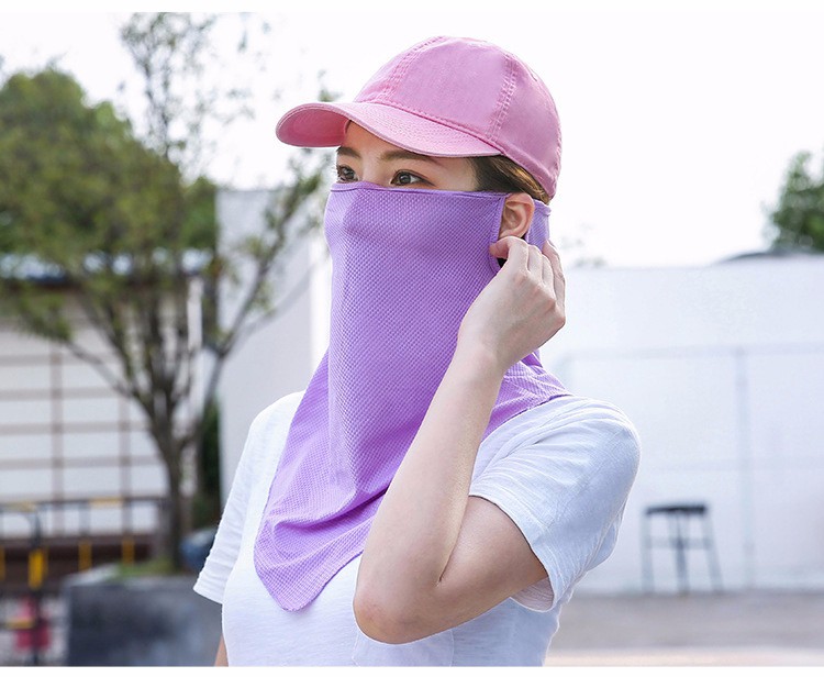 夏季防晒三角巾女挂耳式遮脸面巾围脖骑车钓鱼遮阳面罩男粉色