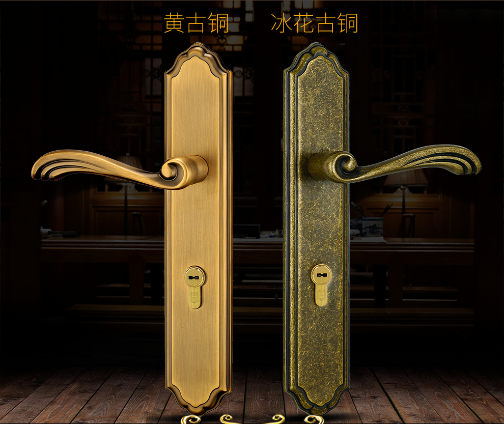 铠铜威欧式纯铜室内门锁金色卧室门锁房门锁仿古全铜木门锁l1726黄