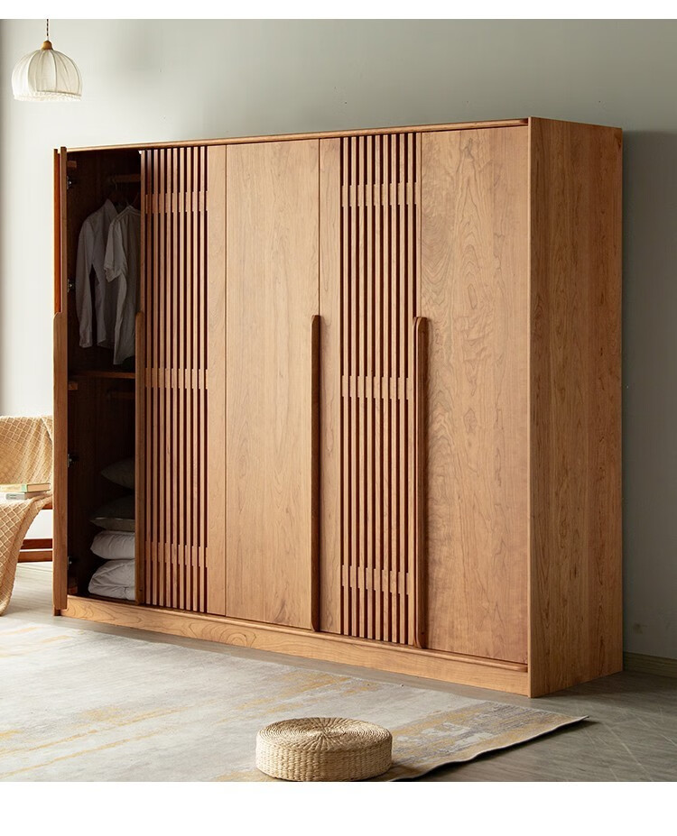 家用樱桃木衣橱日式原木橡木储物柜定制原木家具 北美樱桃木带辅料