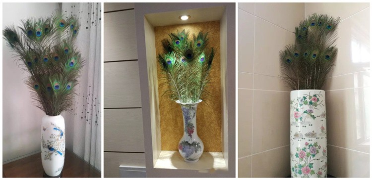 孔雀翎尾家居饰品真孔雀羽毛摆件孔雀毛花瓶装饰凤凰羽毛708090100