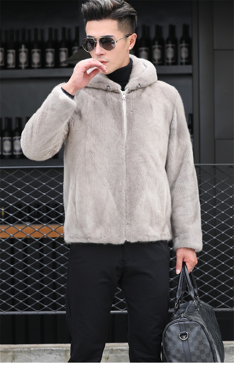 欧迪鸟odybird品牌银兰本色带连帽短款进口整貂皮大衣男真水貂毛