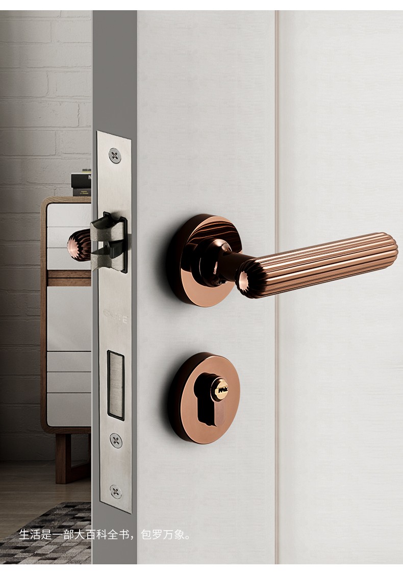 固特门锁室内卧室房门锁北欧实木门把手分体锁家用静音锁具分体锁拉丝