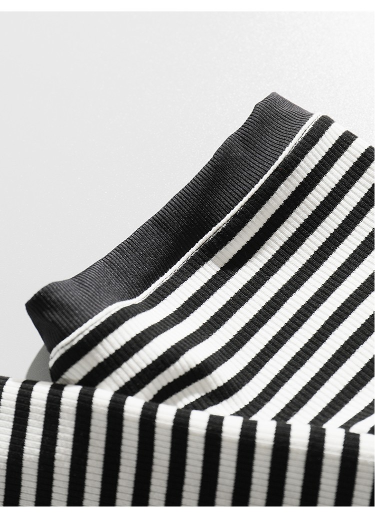 娅丽达夏装黑白条纹t恤女短袖体恤2021年夏季新款针织短款上衣薄 黑色