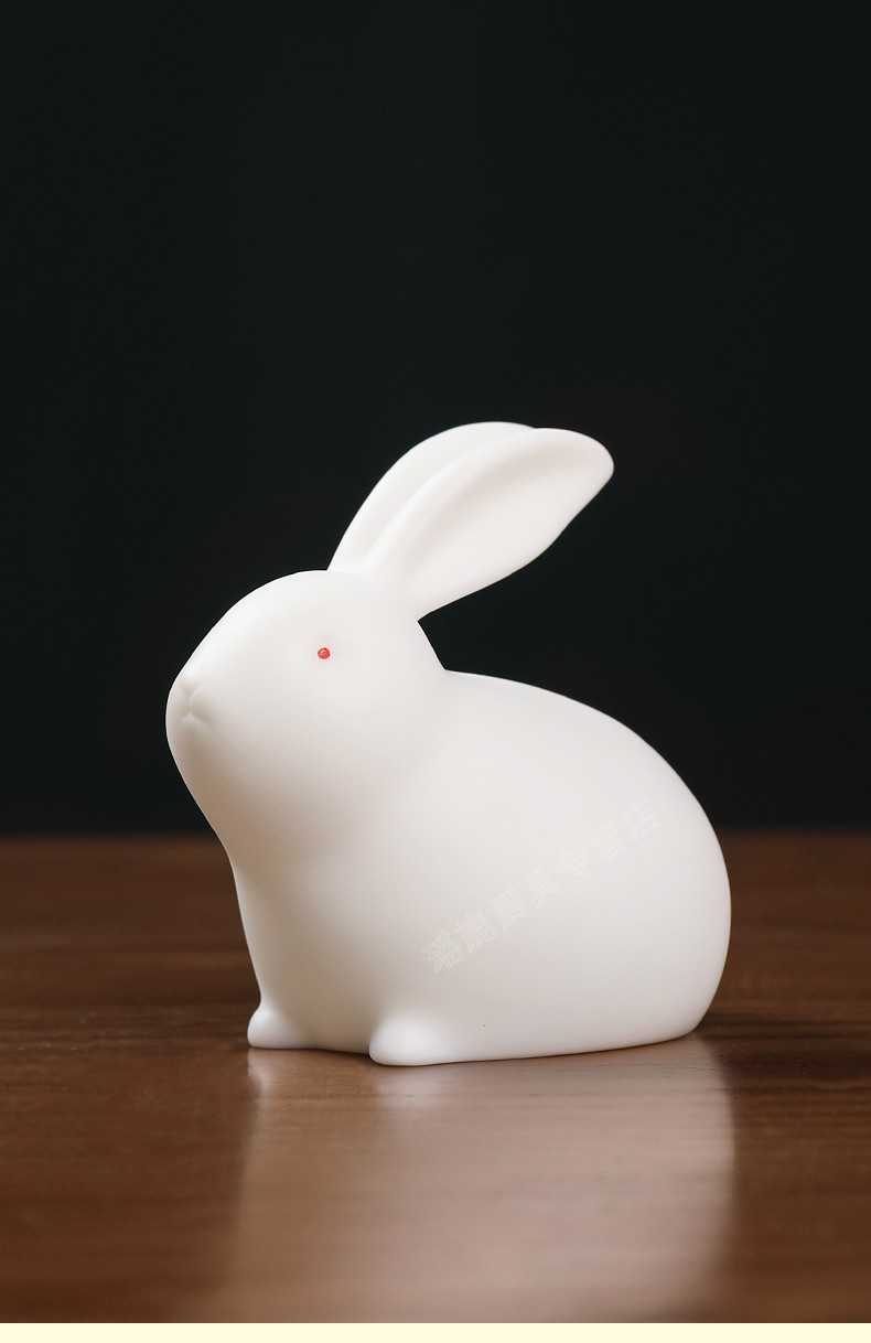 宏韶 陶瓷新中式现代可爱玉兔一对动物桌面摆件结婚送对象礼品创意
