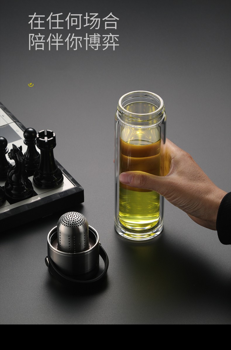 touchmiss双层隔热玻璃水杯男士便携茶水分离过滤泡茶杯子个人专用